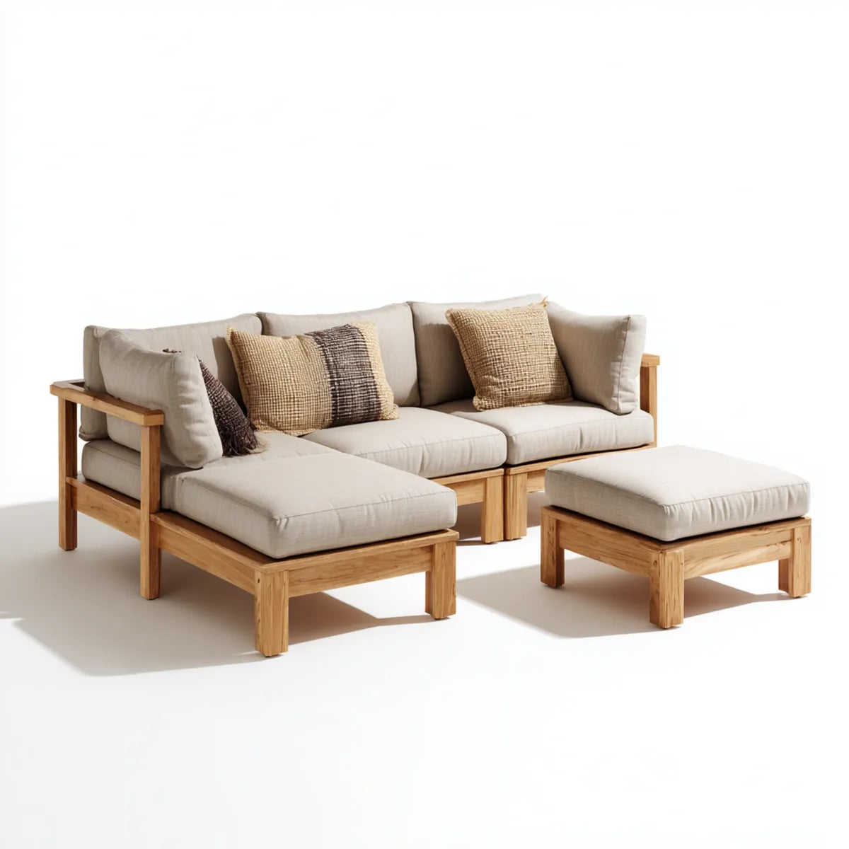 Sofa ogrodowa, Zestaw fotel ogrodowy 4 kawałki beżowe w litym drewnie akacjowym 220 x 150 x 78 cm