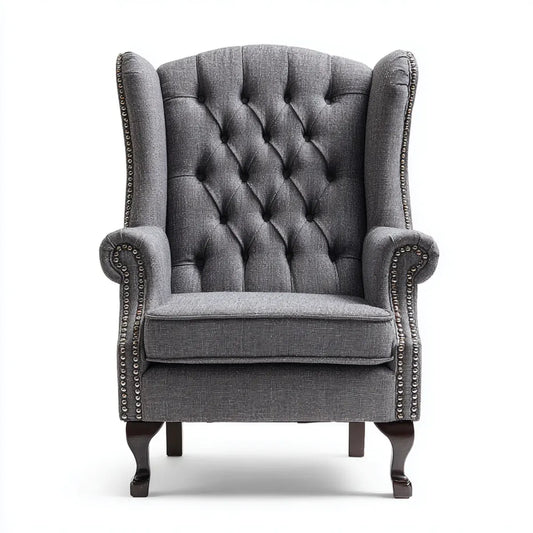 Fotel, Chesterfield szary antracyt fotel zlewka 80 x 85 x 110 cm w poliestrze kapitulowanym na ucho