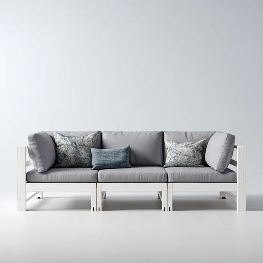 Sofa ogrodowa, Modułowa sofa ogrodowa 3 fotele szare i białe 210 x 75 x 70 cm w aluminiowym i prostokątnym poliestrze