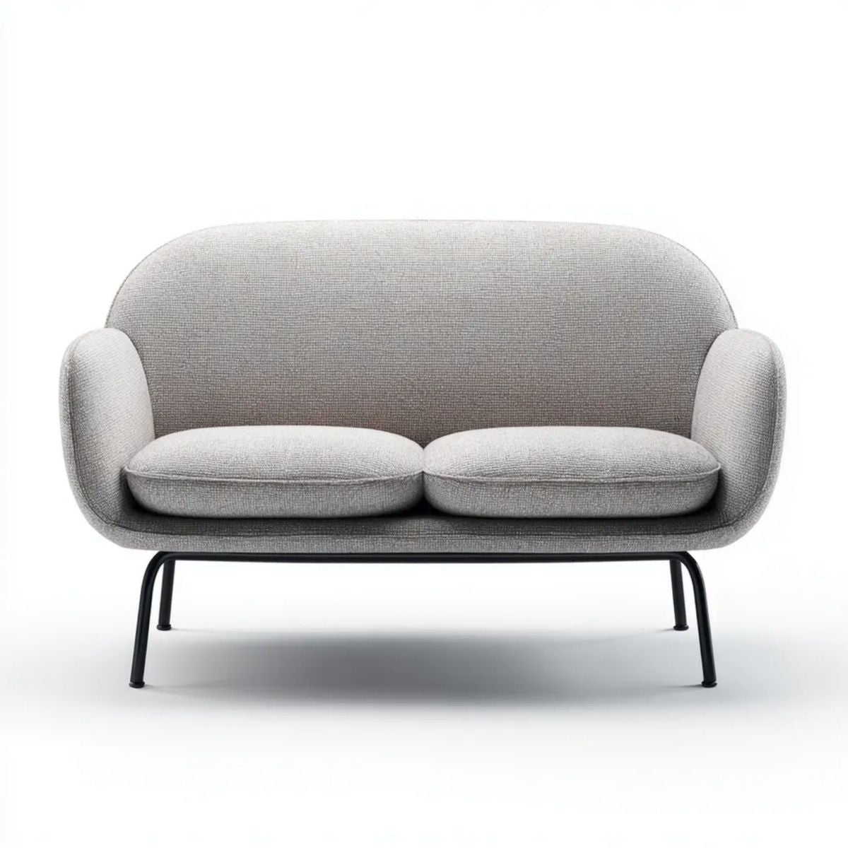 Sofa, 2-osobowa sofa w kolorze jasnoszarym poliester z czarnym stalowym nóżkami, 160 x 78 x 80 cm