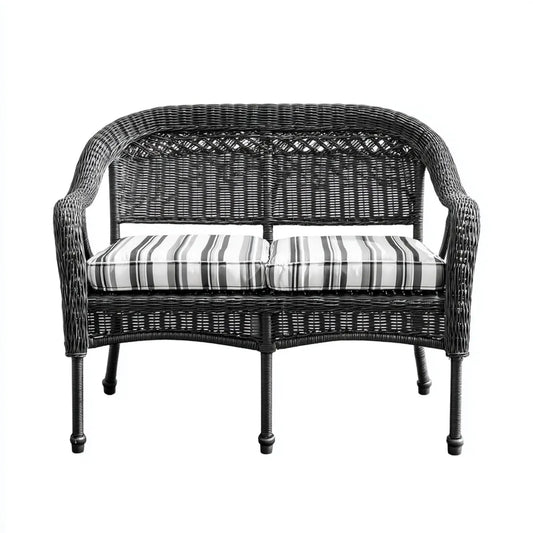 Sofa ogrodowa, 2 fotela czarna sofa ogrodowa z paskami z żywicy 118 x 65 x 88 cm