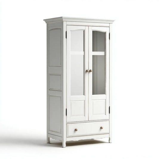 Szafa 2-drzwi biały 100 x 55 x 200 cm MDF prostokątna z lustrem i szufladą