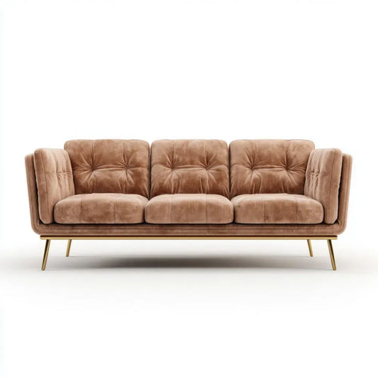 Sofa, 3-osobowa sofa w taupe velvet z metalowym nóżkami, 210 x 88 x 84 cm